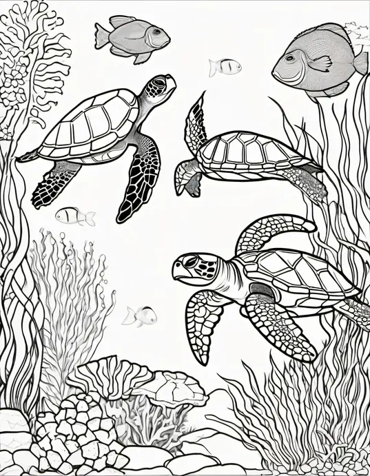 Colorful Underwater Turtle Garden Scene