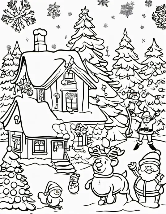 Santa's Snowy Workshop Coloring Page