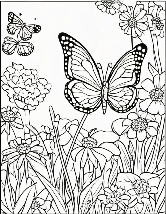 Sunny Butterfly Garden Coloring Page for Kids