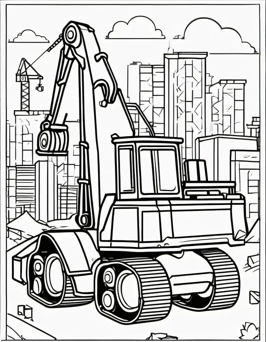Exciting Bulldozer and Crane Coloring Scene