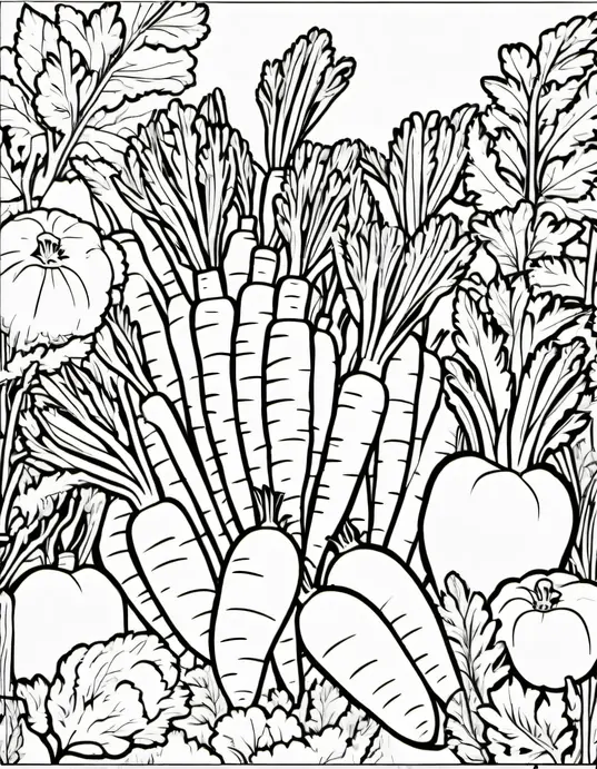 Colorful Carrot Garden for Kids Coloring Page