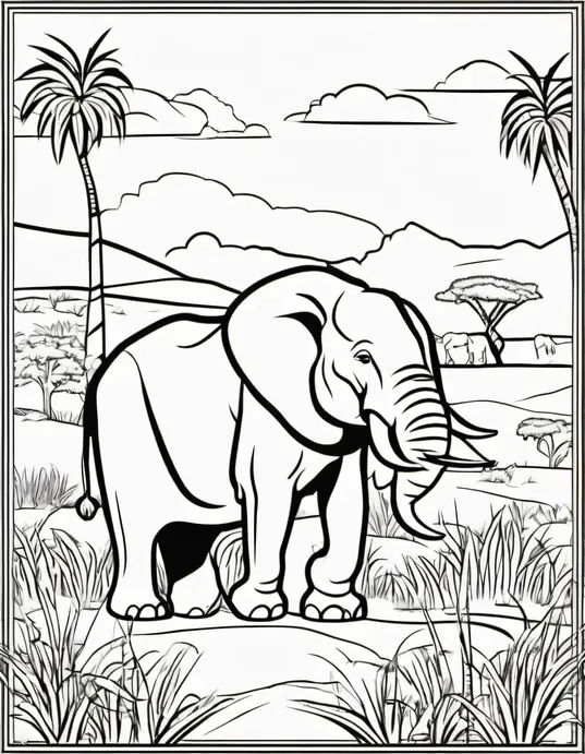 Explore Elephant Coloring Page in African Savannah