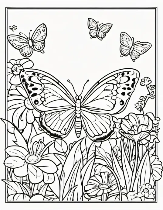 Butterfly Garden Coloring Scene for Kids