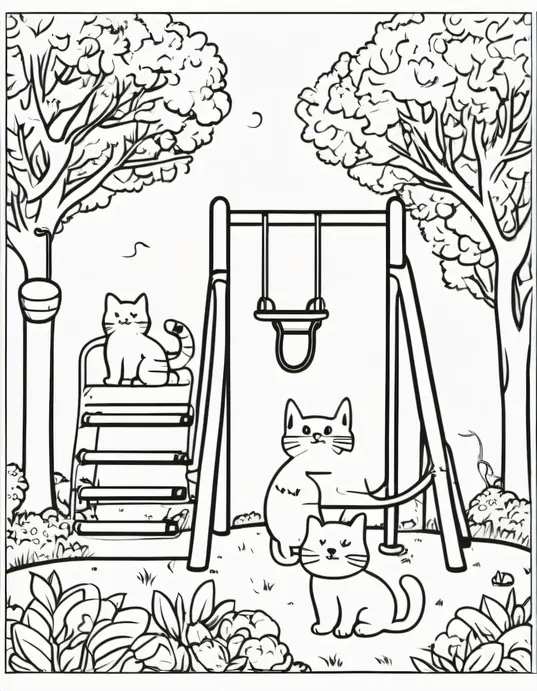 Colorful Cat Playground Scene for Kids