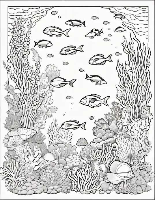 Underwater Rainbow Reef Coloring Scene