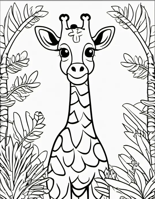 Explore Vibrant Jungle Giraffe Coloring Page
