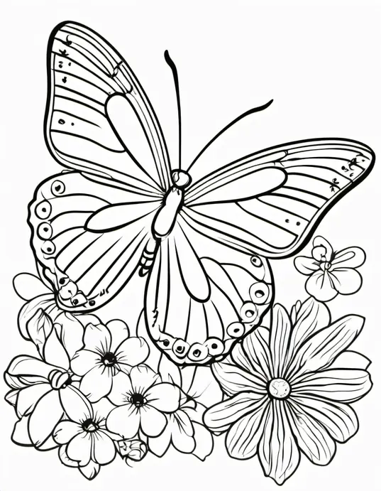 Blossom Butterfly Coloring Page Spring Delight