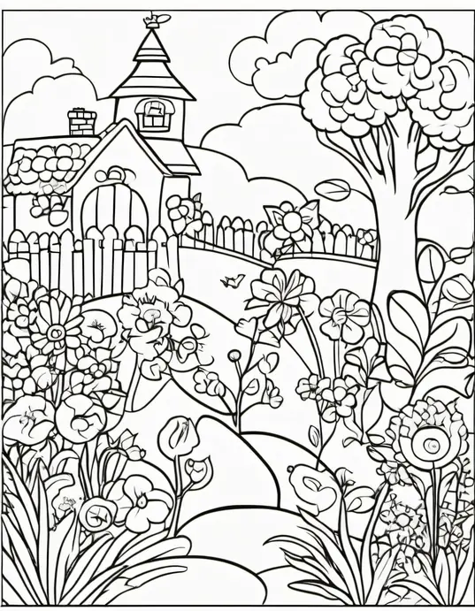 Heart-Shaped Garden Coloring Page for Kids