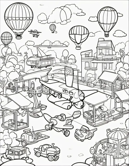 Color and Explore Cute Airplane Playground Scene