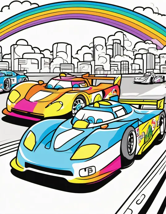 Color and Explore: Super Fast Rainbow Race Cars!