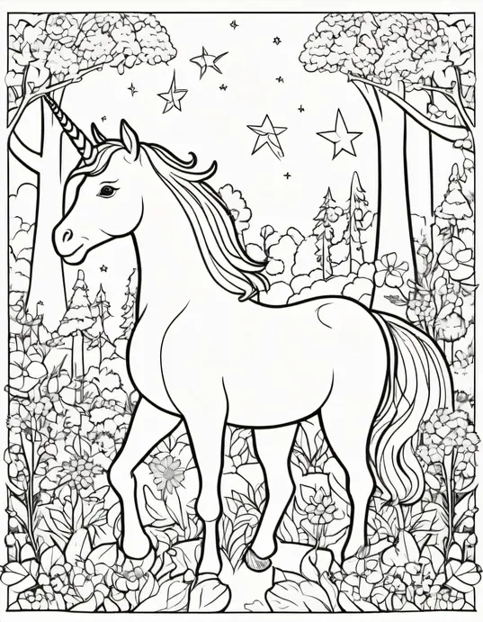 Magical Unicorn Forest Coloring Page
