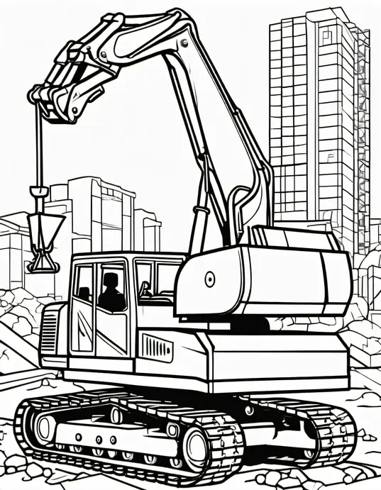 Exciting Crane and Bulldozer Coloring Scene