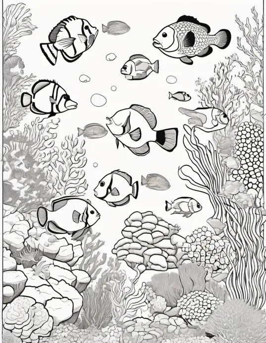 Underwater Rainbow Reef Coloring Scene