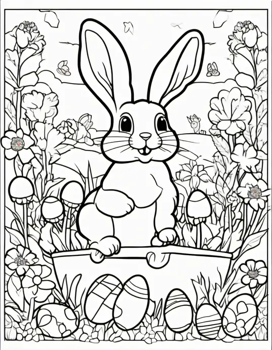Springtime Bunny Garden Coloring Page