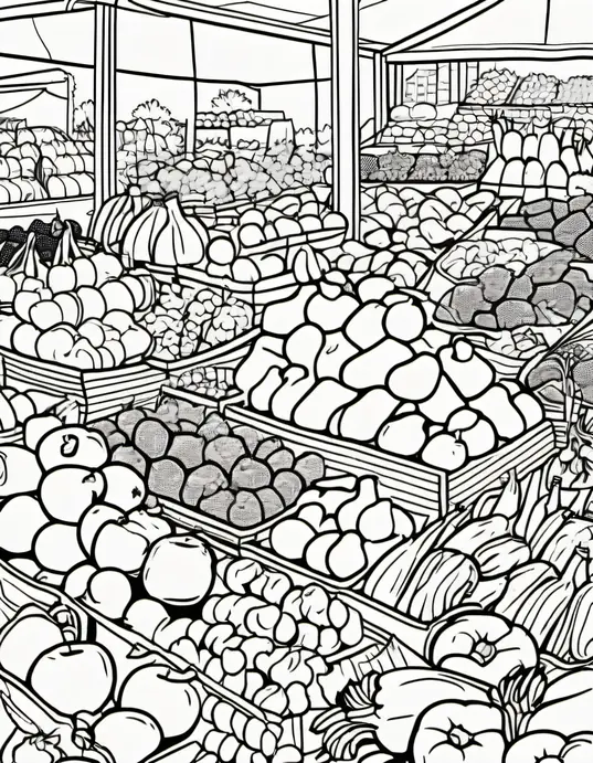Coloring Farmers Market Fruits and Veggies