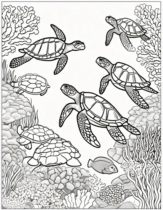 Colorful Underwater Turtle Friends Scene