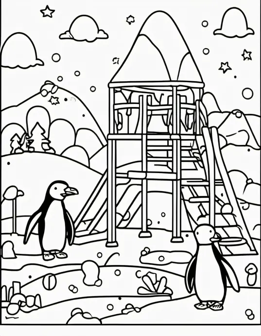 Pixely Penguin Playground Coloring Page