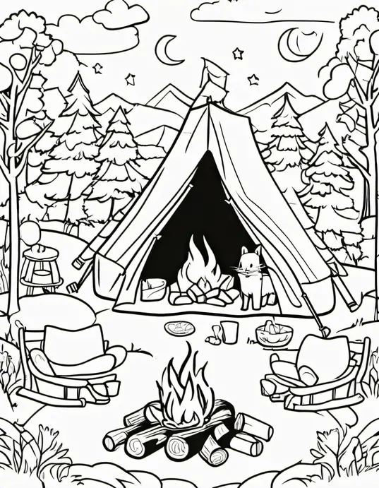 Color Campfire Scenes Under Starlit Sky