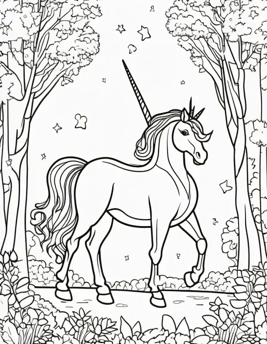 Magical Unicorn Forest Coloring Scene