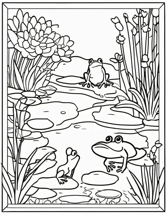 Colorful Frog Pond Adventure Scene