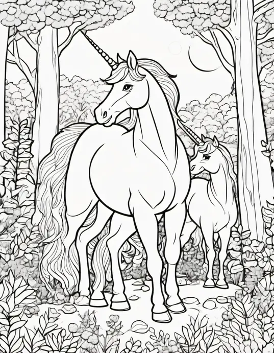 Magical Unicorn Forest Coloring Page