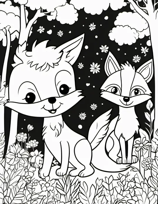 Colorful Forest Fox Adventure Scene for Kids