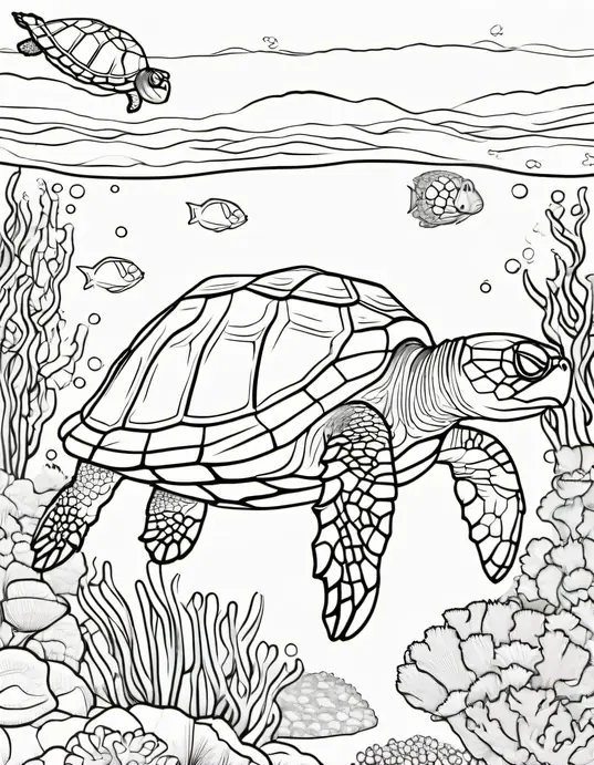 Underwater Turtle Coloring Adventure Scene