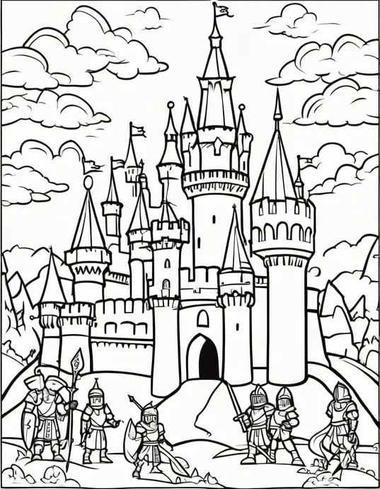 Medieval Knight Coloring Page: Chivalrous Castle Scene