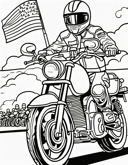 Vibrant Motorcycle Rally Coloring Scene for Kids