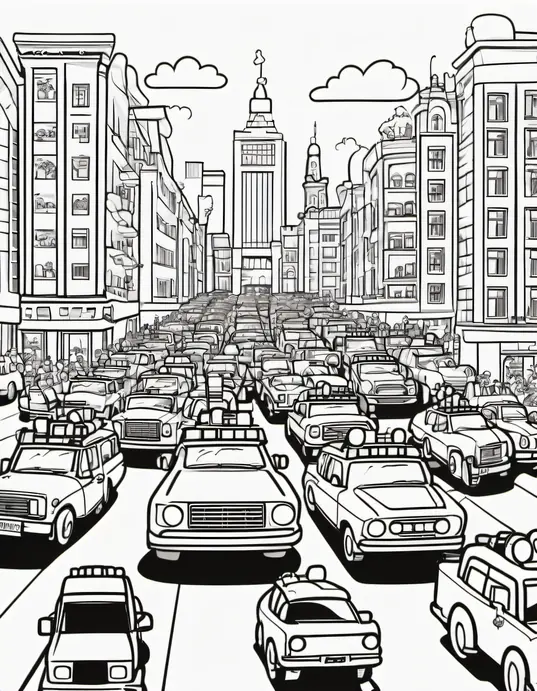 Exciting City Car Parade Coloring Page