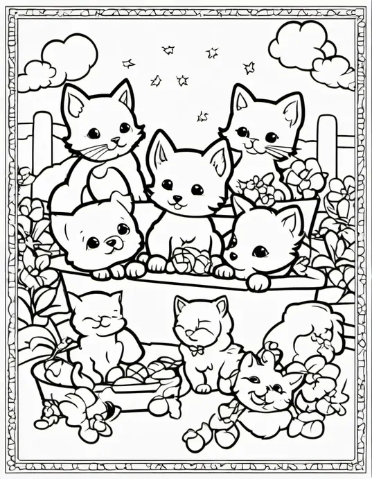 Colorful Puppies and Kittens Playtime Scene