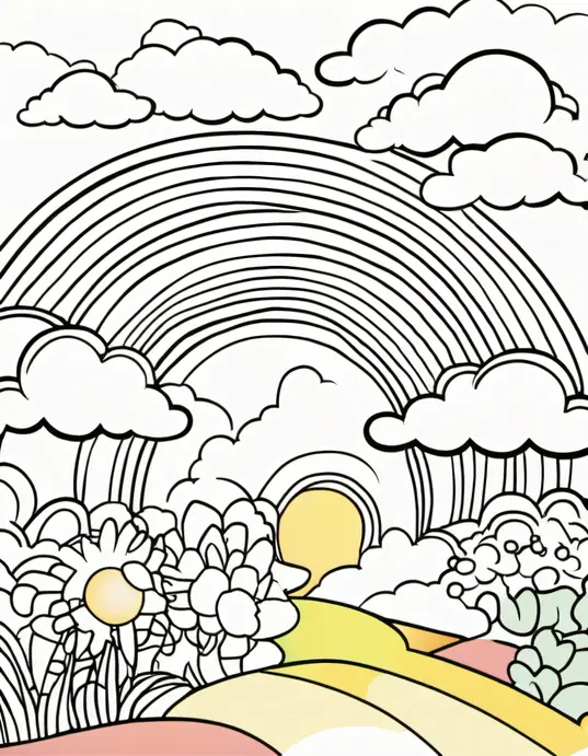 Sunny Rainbow Cloud Coloring Page