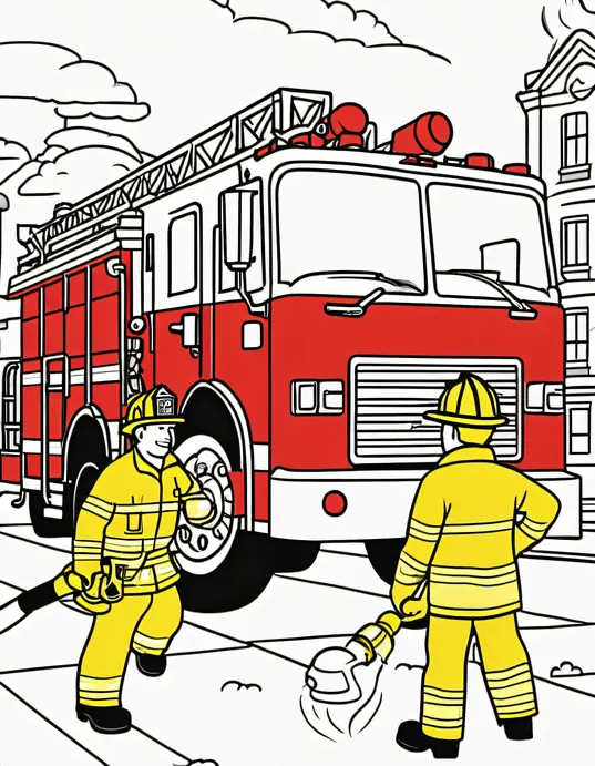 Color and Play: Firefighter's Adventure Coloring Scene