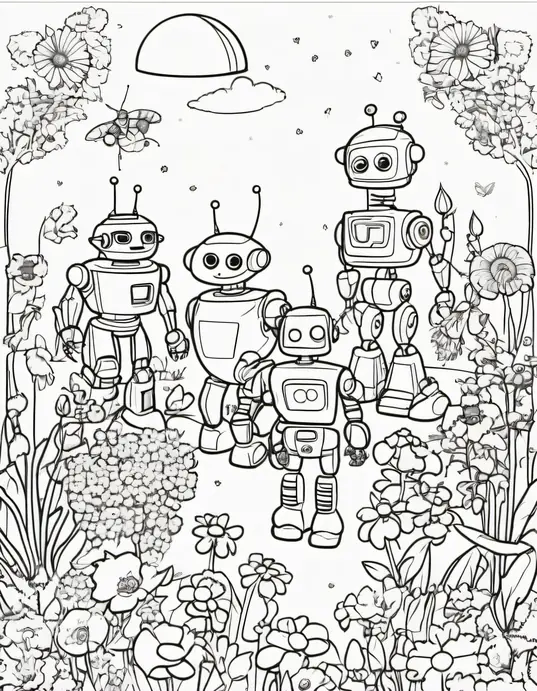 Colorful Alien Robot Garden Adventure