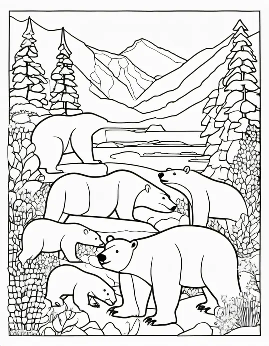 Color and Play: Polar Bear Family in the Snowy Forest