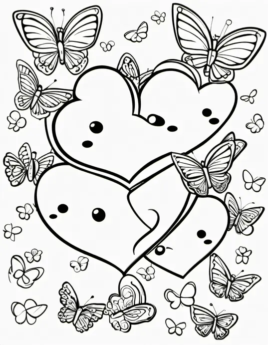Sweet Heart Butterflies Valentine's Day Coloring Page