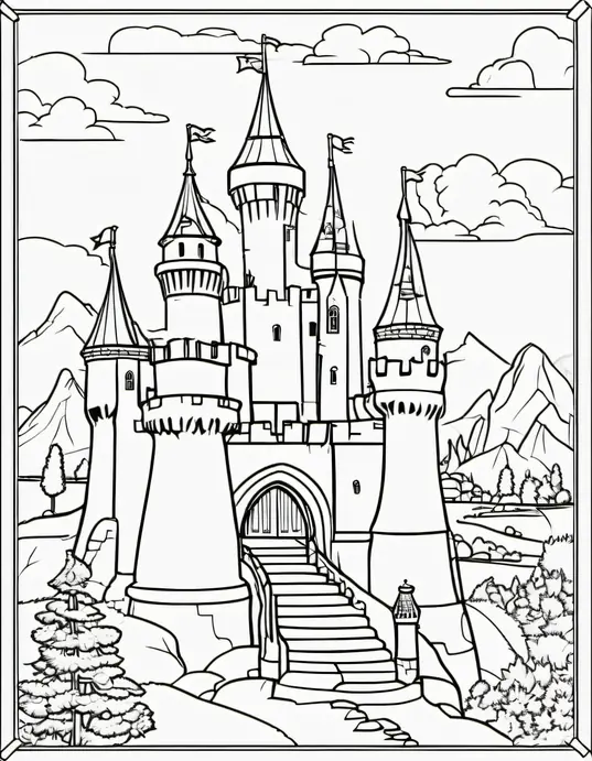 Enchanting Medieval Castle Coloring Page