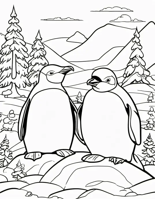 Snowy Penguin Family Coloring Page