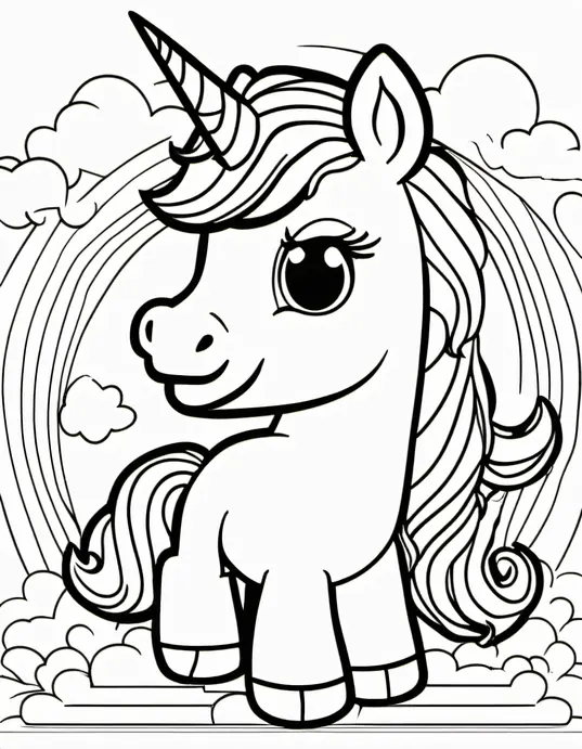 Magical Unicorn Rainbow Coloring Page