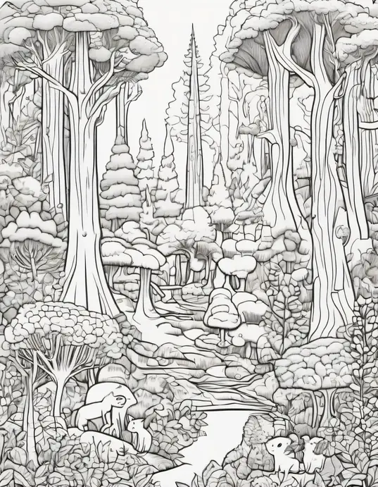 Enchanted Forest Coloring Scene for Kids