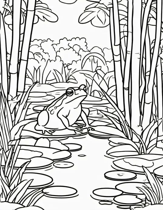 Colorful Frog Pond Jungle Adventure Scene