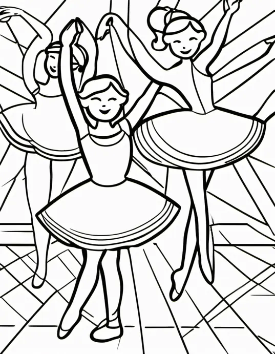 Colorful Ballet Dancers Coloring Page for Kids