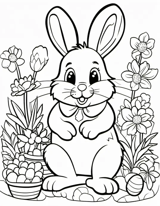 Easter Bunny Garden Coloring Page