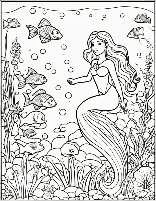 Underwater Mermaid Garden Coloring Page