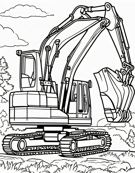 Exciting Excavator and Crane Coloring Scene