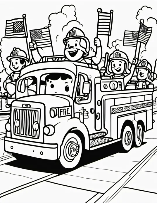 Coloring Fire Trucks at a Vibrant Parade