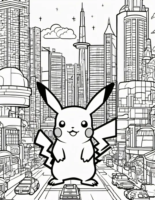 Pokemon Coloring: Catchy Pikachu in Mega City!