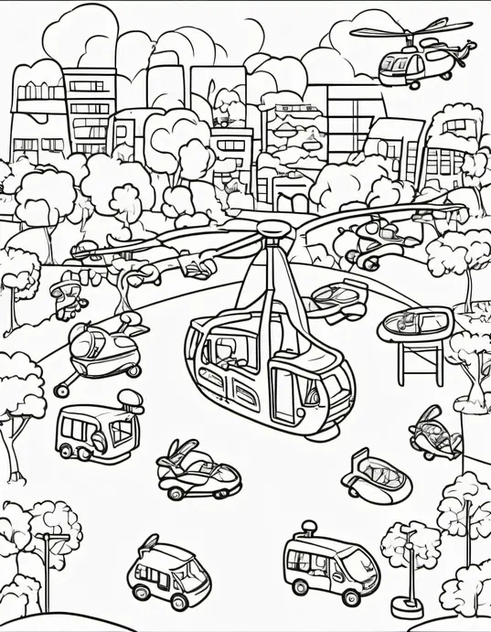 Colorful Cartoon Helicopter Playground Scene for Kids