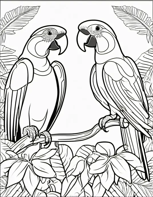 Exotic Parrot Coloring Page: Rainforest Feast