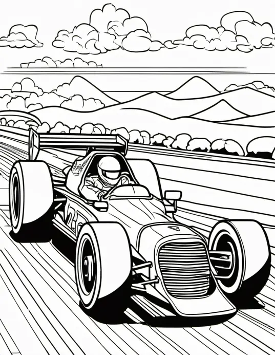 Exciting Race Car Coloring Page: Sunset Pit Stop